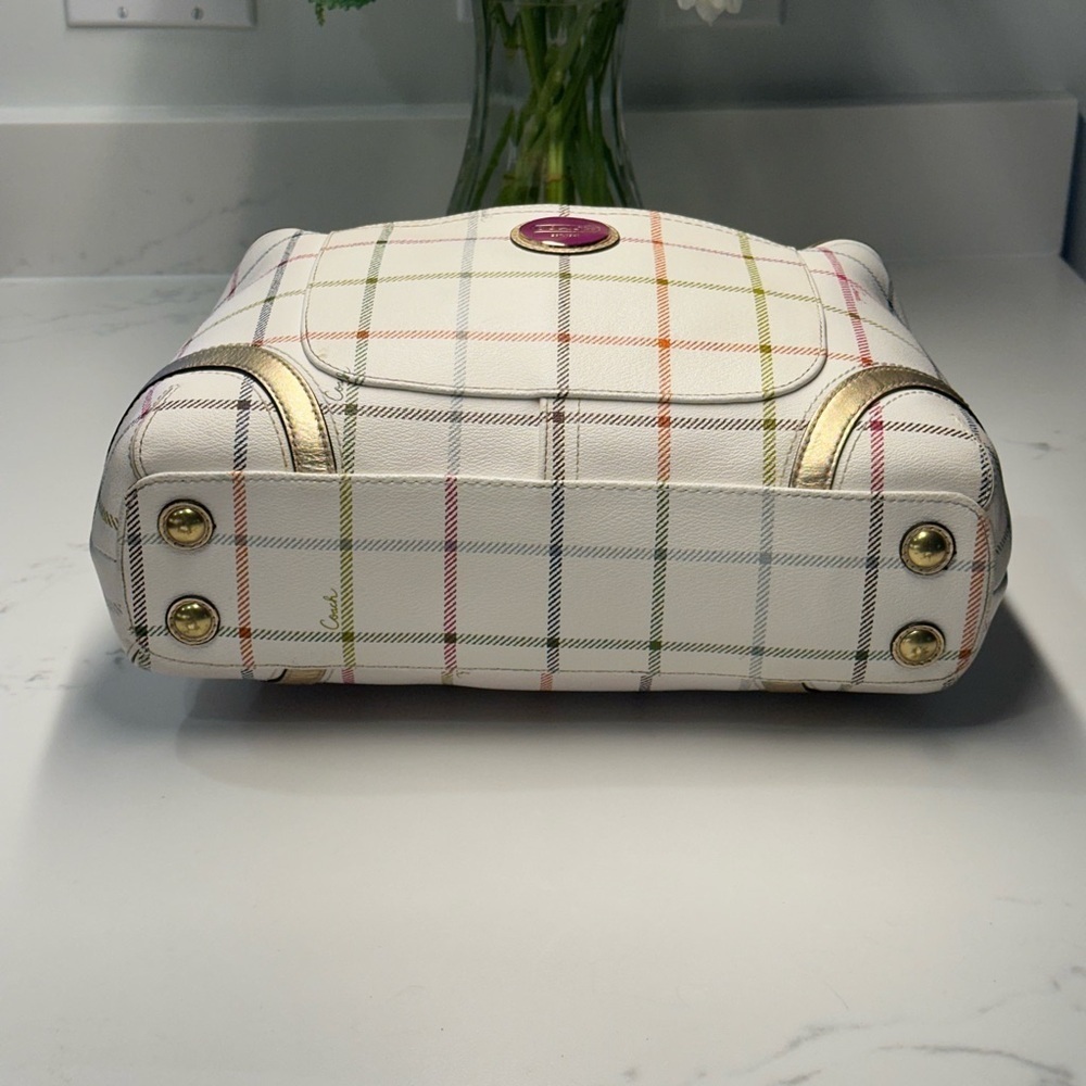 Coach Peyton Tattersall Plaid Rainbow White Shoulder/Tote Bag - Picture 4 of 16